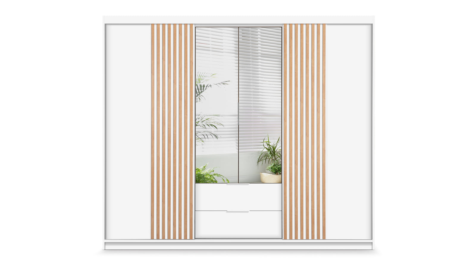White Mirrored Hinged Sliding Door Wardrobe 250cm –  HARTLEY