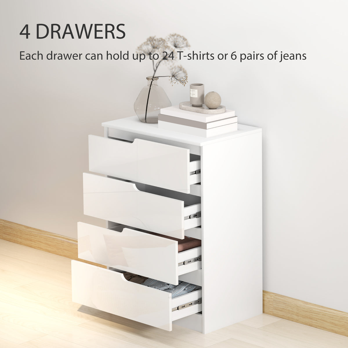 HOMCOM Chest of Drawers and Bedside Table, Modern, High Gloss