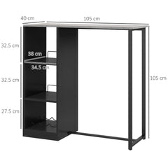 HOMCOM Breakfast Bar Table, Bar Table with 3-Tier Storage Shelf and Wine Rack, 105W x 40D x 105H cm, Black