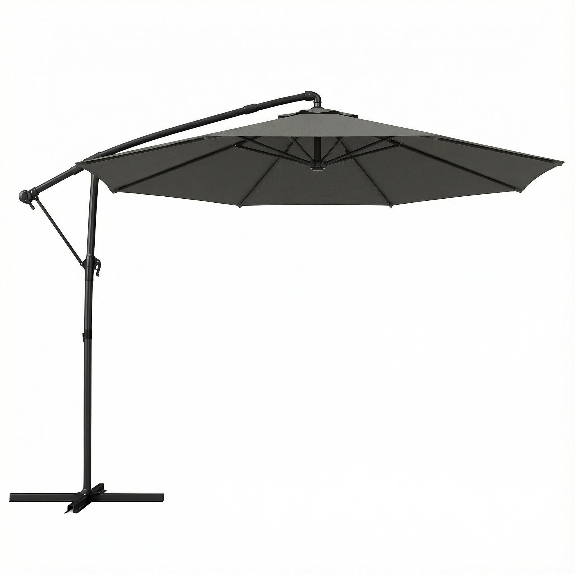 Outsunny 3 m Garden Cantilever Parasol with Cover, Round Overhanging Umbrella with 360Â° Rotation, Tilt, Grey
