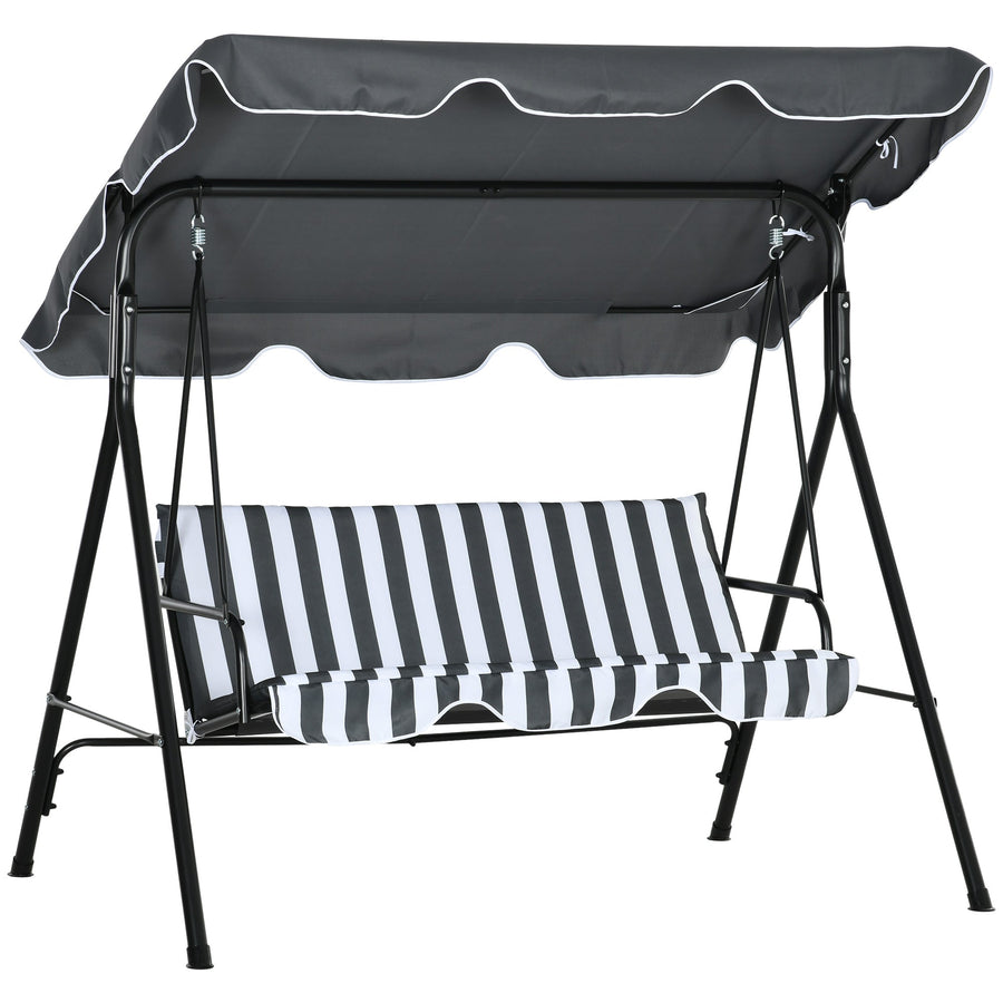 Outsunny 3 Seater Garden Swing Chair, Outdoor Swing Chair with Adjustable Canopy, Mental Frame & Cushions, Grey