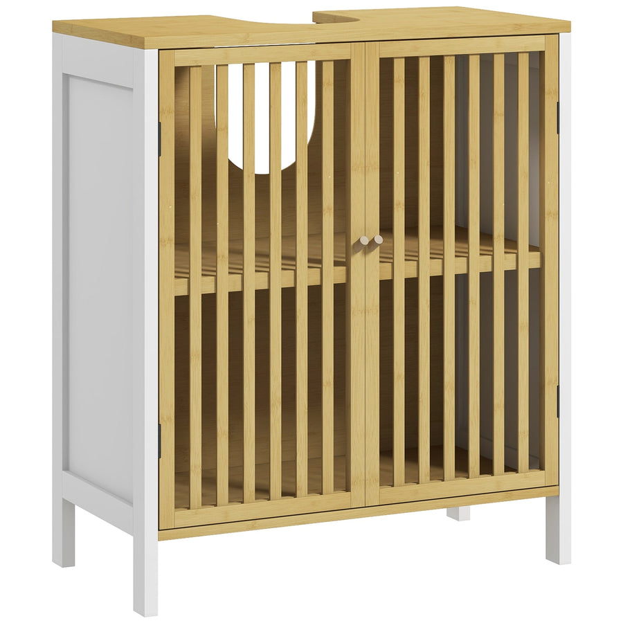 HOMCOM Bamboo-Blend Retro Cut-Out Under Sink Cabinet