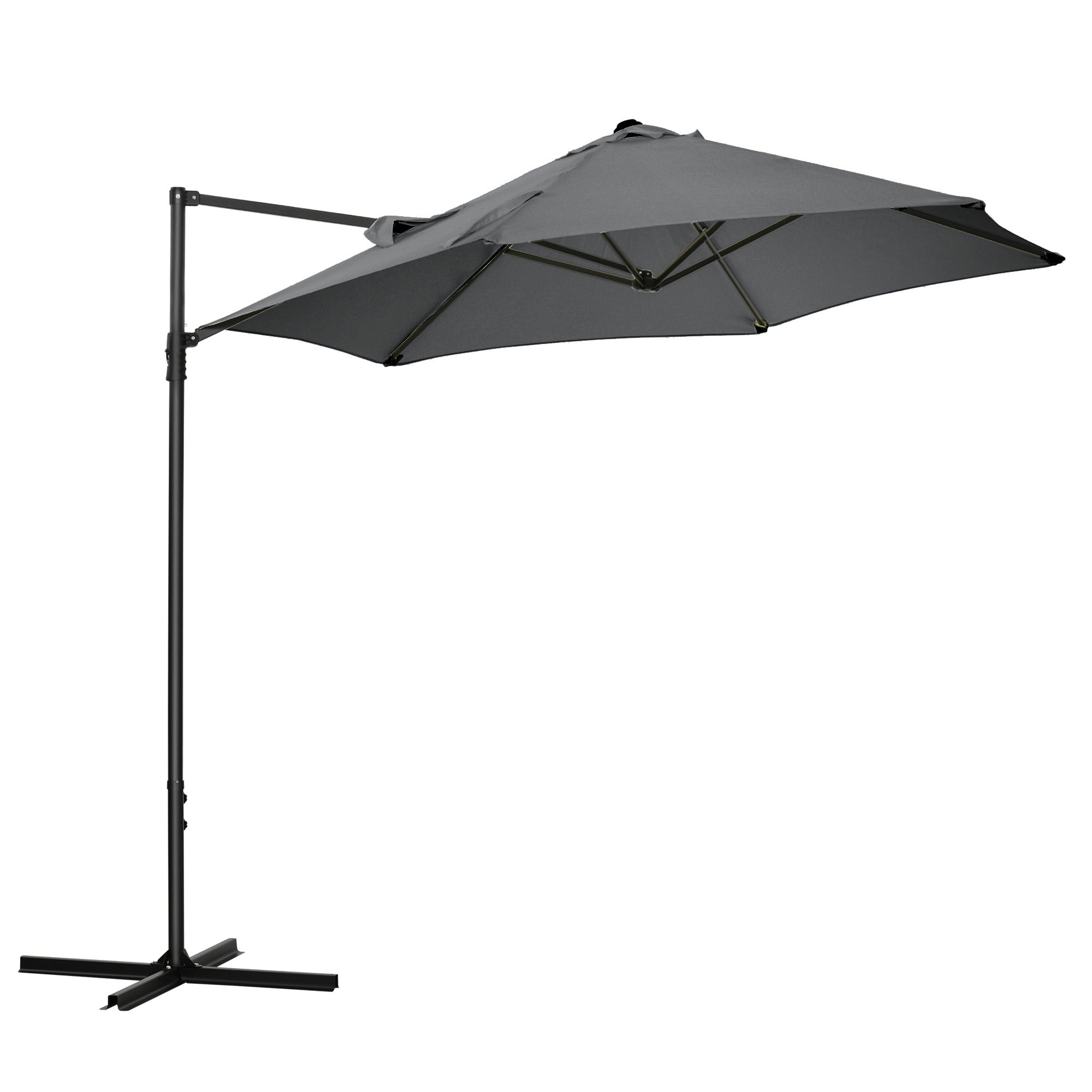 Outsunny 2.5M Garden Cantilever Parasol, Offset Roma Patio Umbrella Hanging Sun Shade Canopy Shelter with 360 Rotation and Cross Base, Dark Grey
