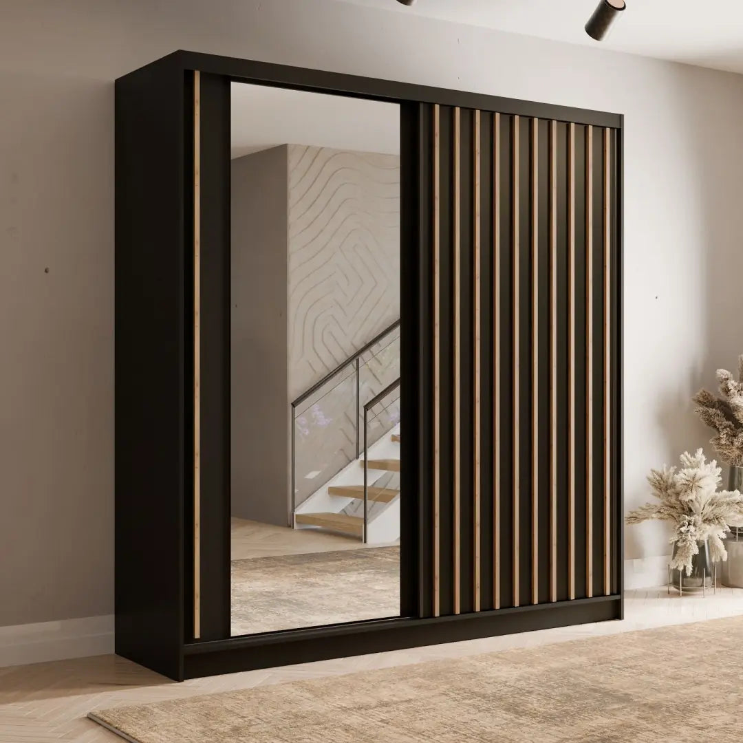Aluna Sliding Door Wardrobe 205cm in Black, image 5