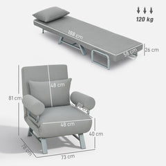 HOMCOM Single Sofa Bed, 3-in-1 Convertible Folding Chair Bed with Adjustable Backrest, Removable Armrests, Light Grey