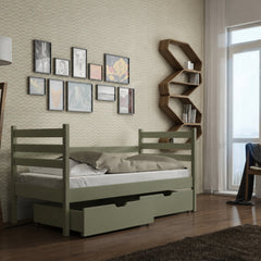 Wooden Single Bed Melanie with Storage in Olive, image 11