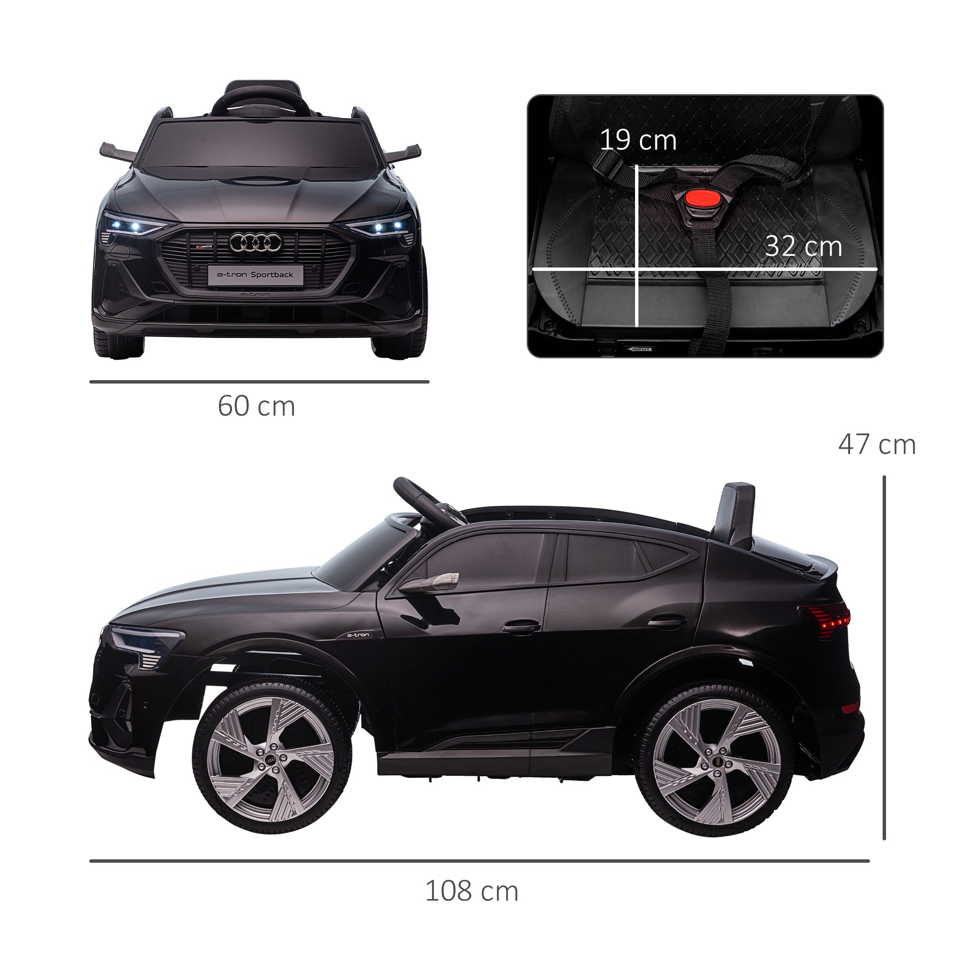 HOMCOM Audi E-tron Licensed 12V Kids Electric Ride on, Electric Car for Kids, with Parental Remote, Music Lights MP3, Suspension Wheels, for 3-5 Years, Black