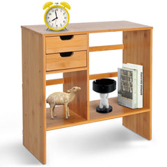 HOMCOM Desk Organiser Compartments Desktop Bookshelf Stationery Storage Shelf Document File Holder with 2 Drawers 2-way Reversed Use Bamboo
