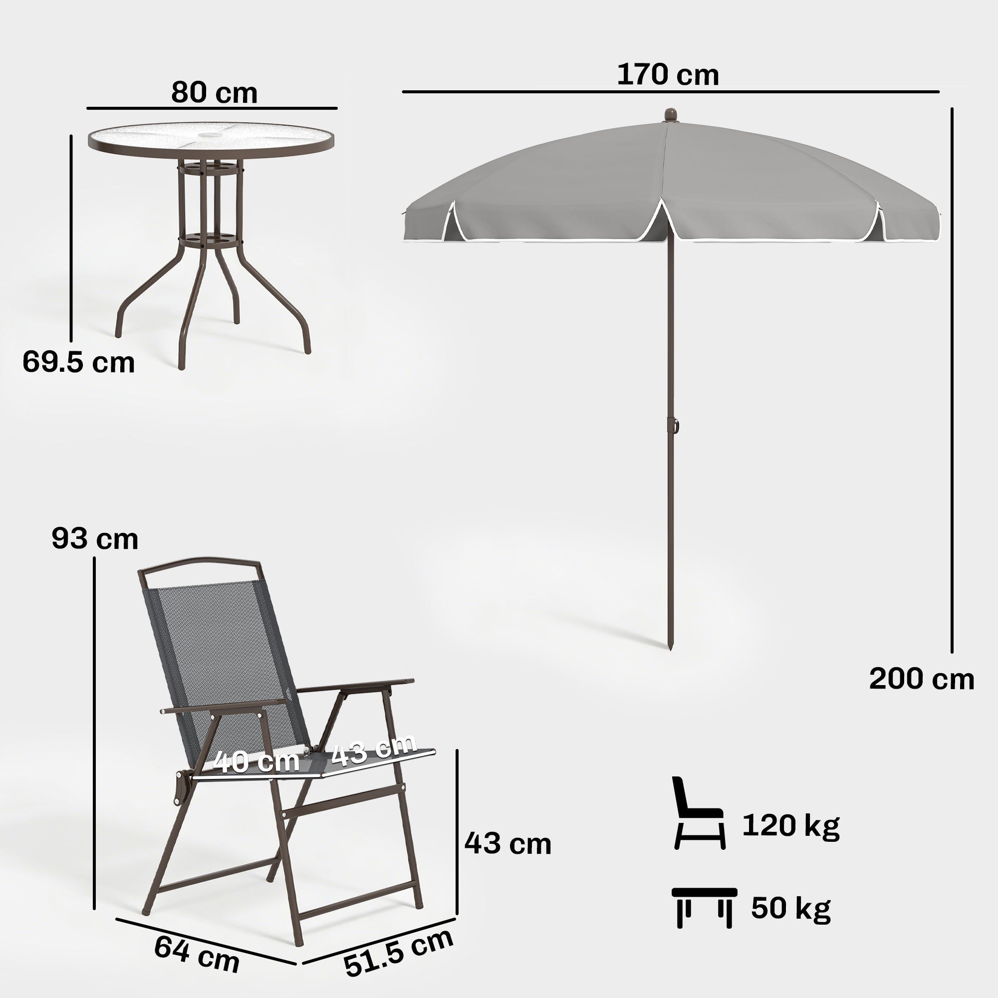 Outsunny 6 Piece Garden Dining Set with Umbrella, Patio Sets with Parasol, 4 Folding Dining Chairs, Dark Grey