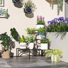 Outsunny Three-Tier Corner Metal Plants Shelves - Black