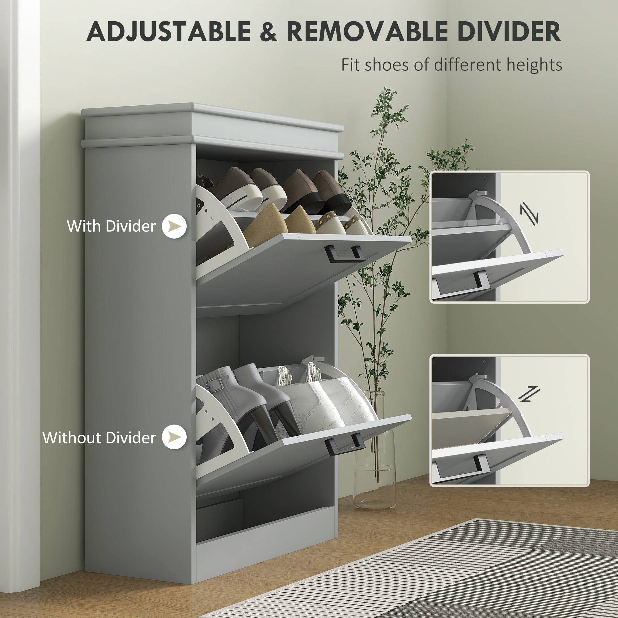 HOMCOM Two-Drawer Minimalistic Shoe Storage Cabinet, for 10 Shoes, Grey