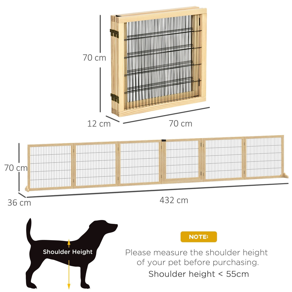 PawHut Wooden Pet Gate, Freestanding Dog Security Barrier with Two Support Feet - Natural Tone