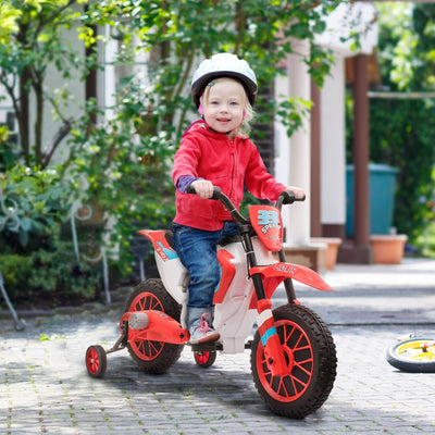 12V Kids Electric Motorcycle Ride-On, with Training Wheels, for Ages 3-6 Years - Red