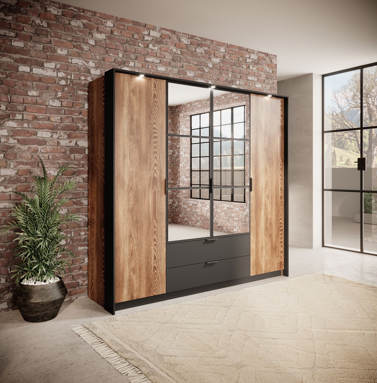 Wardrobe MILTON Oak Chestnut & Anthracite