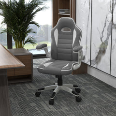 Vinsetto Computer Gaming Chair, Office Desk Swivel Chair, PU Leather Racing Chair with 90  Flip-up Armrest, Adjustable Height and Rolling Wheels, Grey
