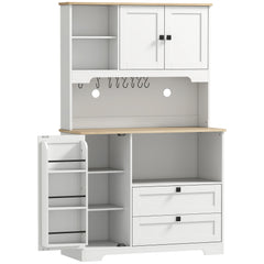 HOMCOM Kitchen Cupboard, Freestanding Kitchen Cabinet with 2 Cabinets, 2 Drawers, Open and Adjustable Shelves, White