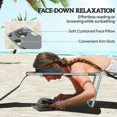 Outsunny 5-Position Adjustable Sun Loungers Set of 2 with Reading Hole and Side Pocket, Dark Grey