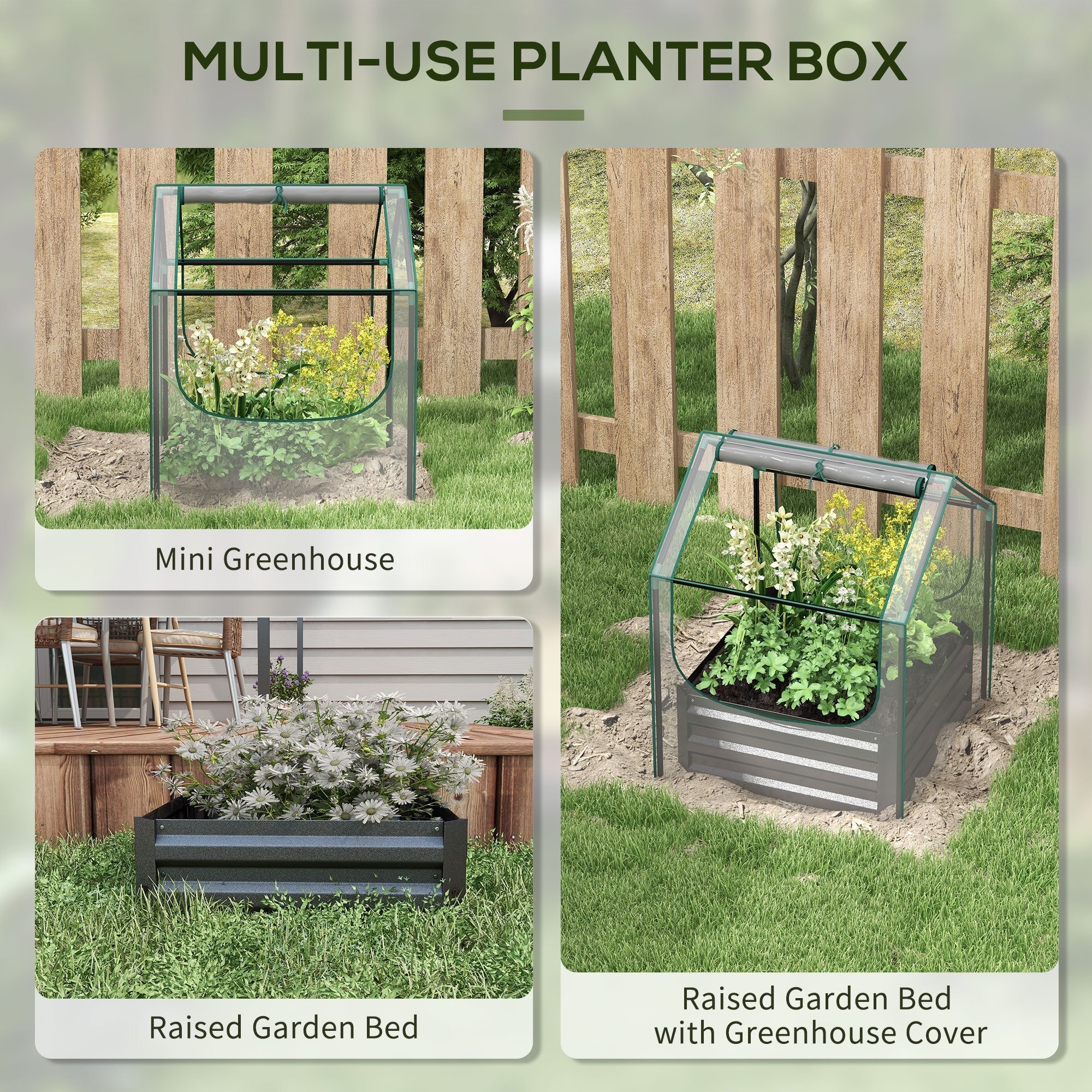 Outsunny 61 x 61cm Garden Planter Bed, with Cover - Grey