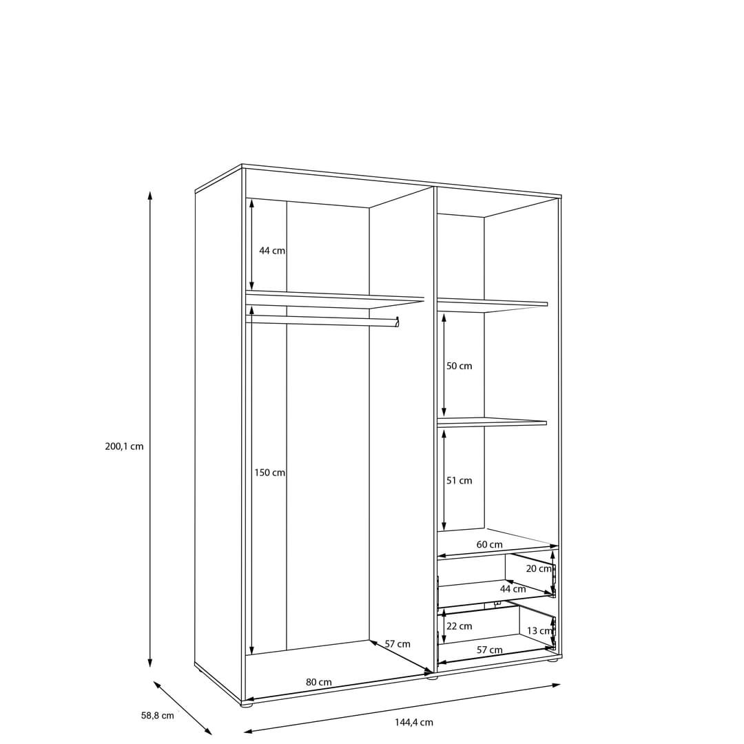 Mokkaris Hinged Door Wardrobe 144cm, image 8
