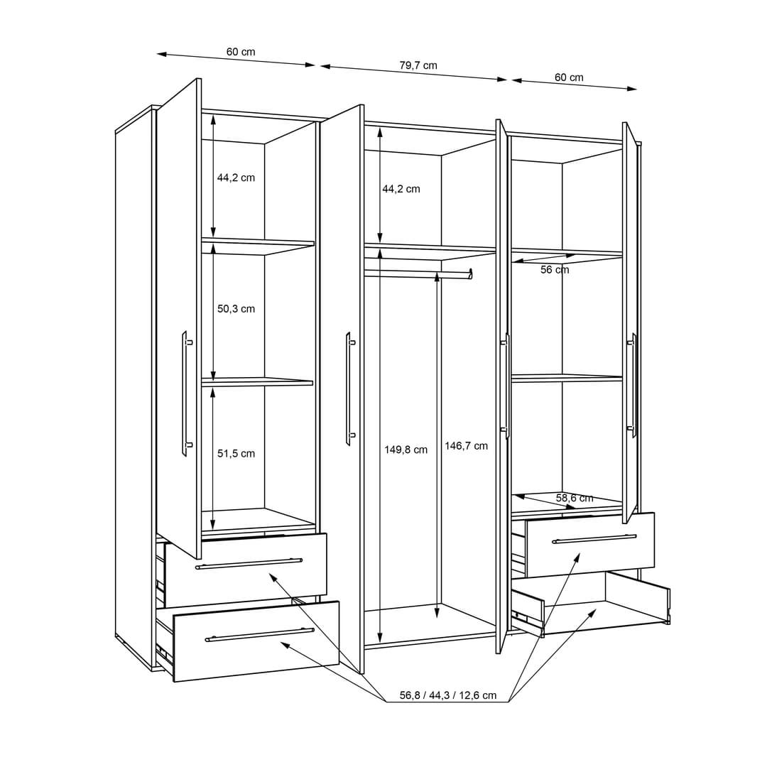 Mokkaris Hinged Door Wardrobe 206cm, image 16