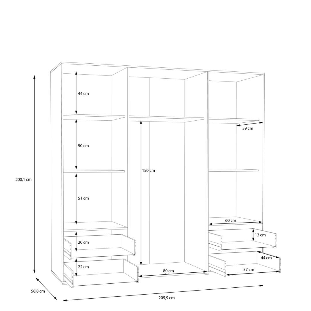 Mokkaris Hinged Door Wardrobe 206cm, image 23