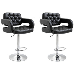Set of 2 PU Leather Upholstered Swivel Bar Stool, Height Adjustable Barstool with Back, Armrest, Footrest for Kitchen