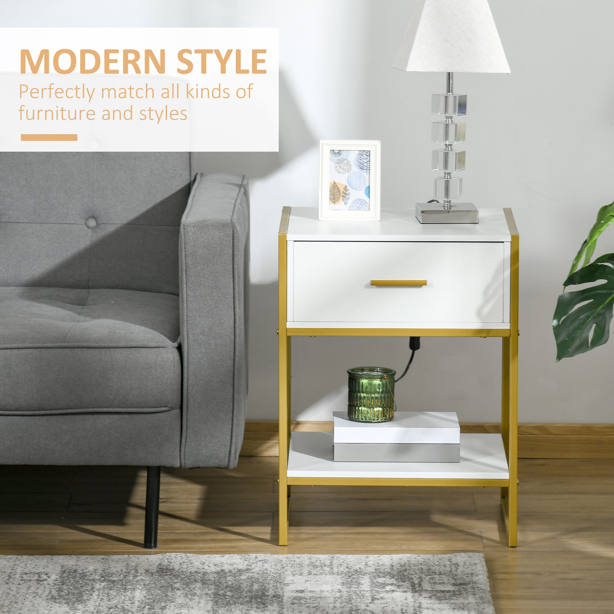 HOMCOM Modern Bedside Table - White