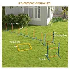 PawHut Dog Agility Training Equipment with Weave Poles, Jump Ring, Pause Box, Adjustable Hurdle, Carry Bag, Orange