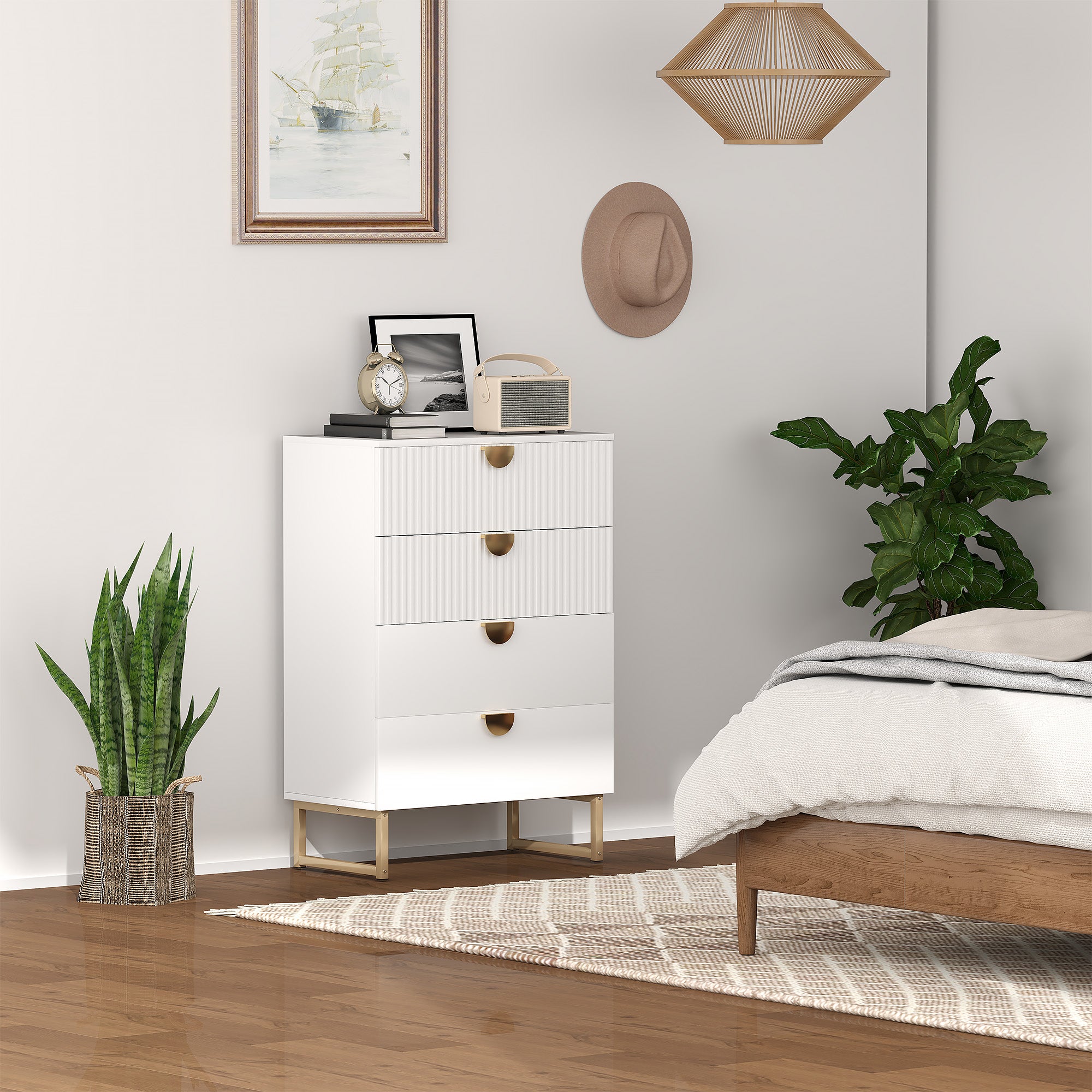 HOMCOM Elegant Chest of Four Drawers - White