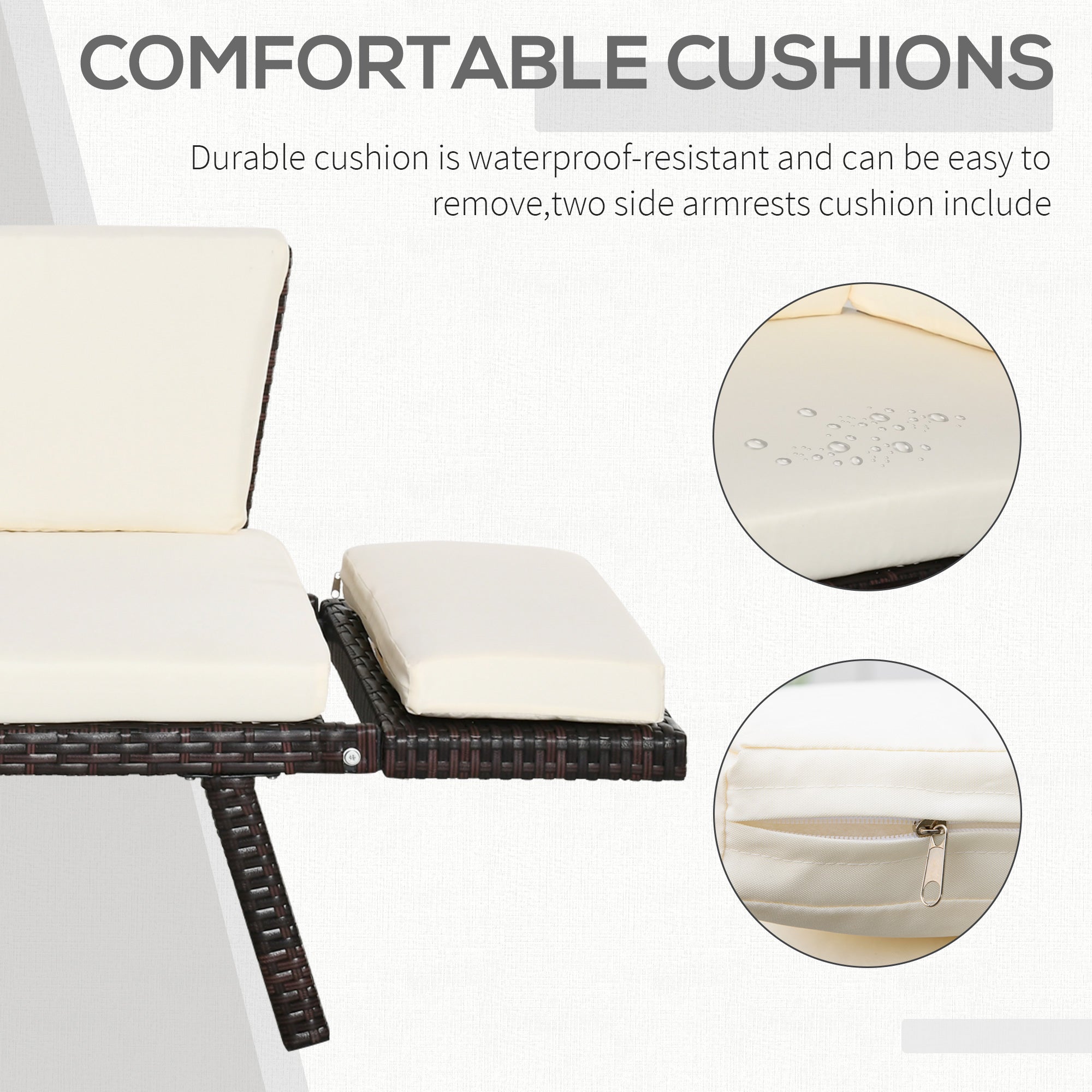 Outsunny 2-Seater 2-in-1 Rattan Convertible Sofa Daybed Brown