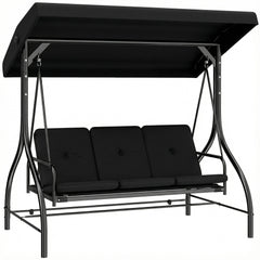Outsunny 3 Seater Canopy Swing Chair, 2 in 1 Garden Swing Seat Bed, with Adjustable Canopy and Metal Frame, Black