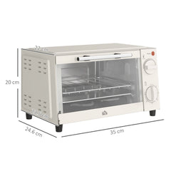 HOMCOM Mini Oven, 9L Countertop Electric Grill, Toaster Oven with Adjustable Temperature, Timer, Dishwasher Safe Baking Tray and Wire Rack, 750W, Cream