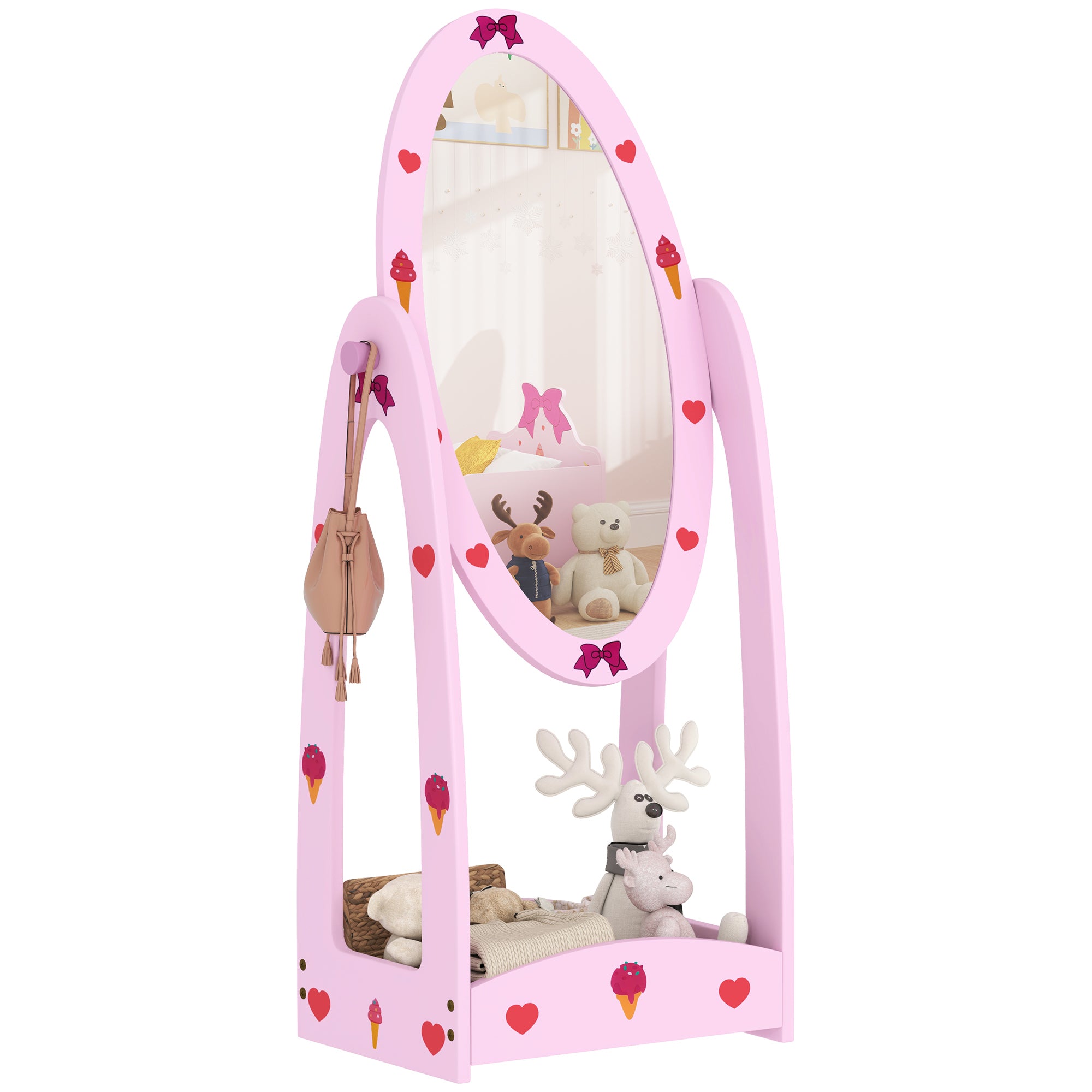 AIYAPLAY Kids Full Length Mirror, 360√Ç¬∞ Rotating Children Standing Mirror with Storage Shelf, Pink