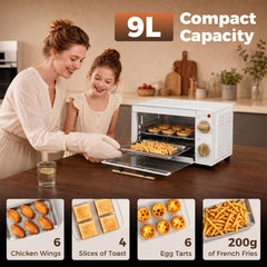 HOMCOM Mini Oven, 9L Countertop Electric Grill, Toaster Oven with Adjustable Temperature and Timer, 750W, White