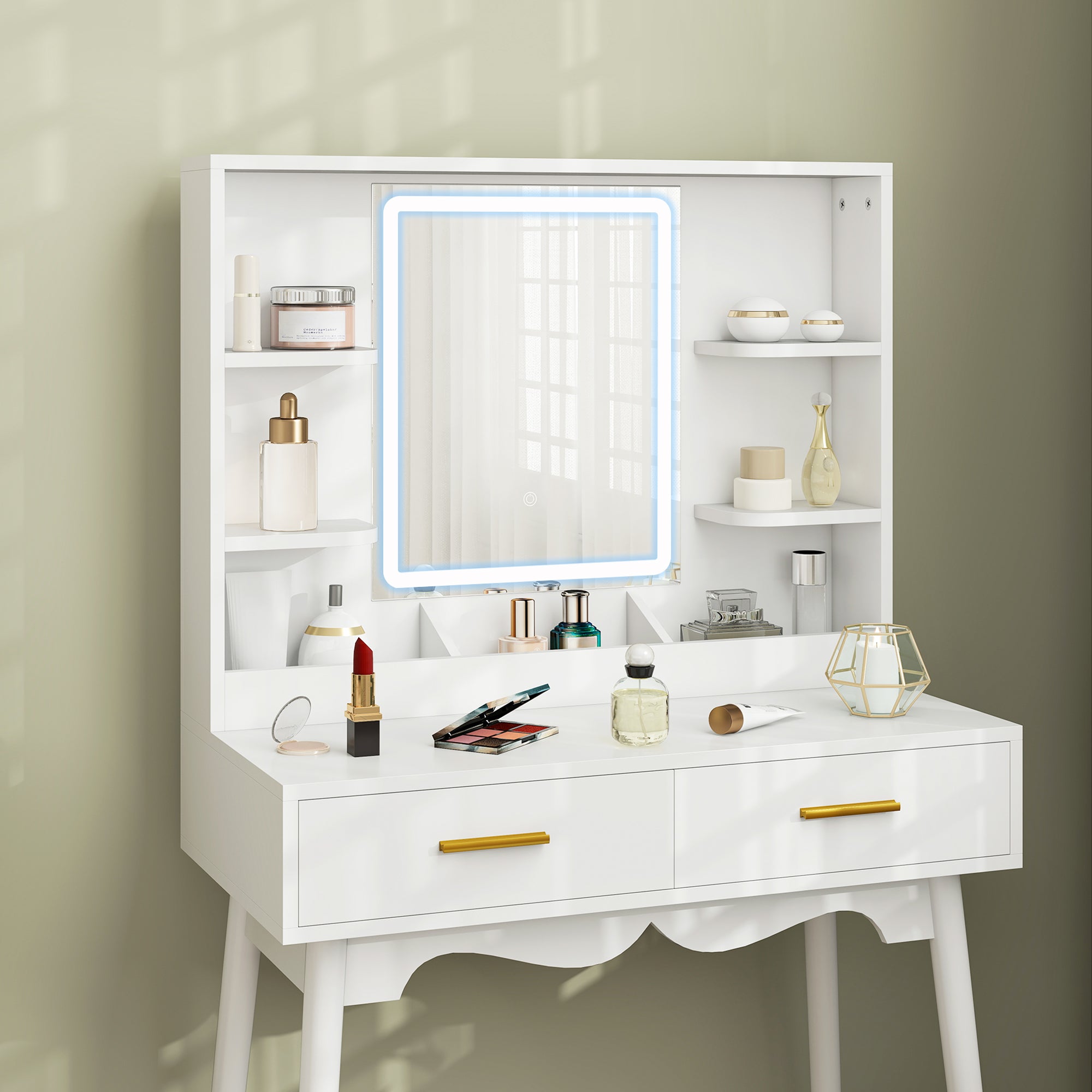 HOMCOM Elegant Dressing Table, with LED Mirror - White