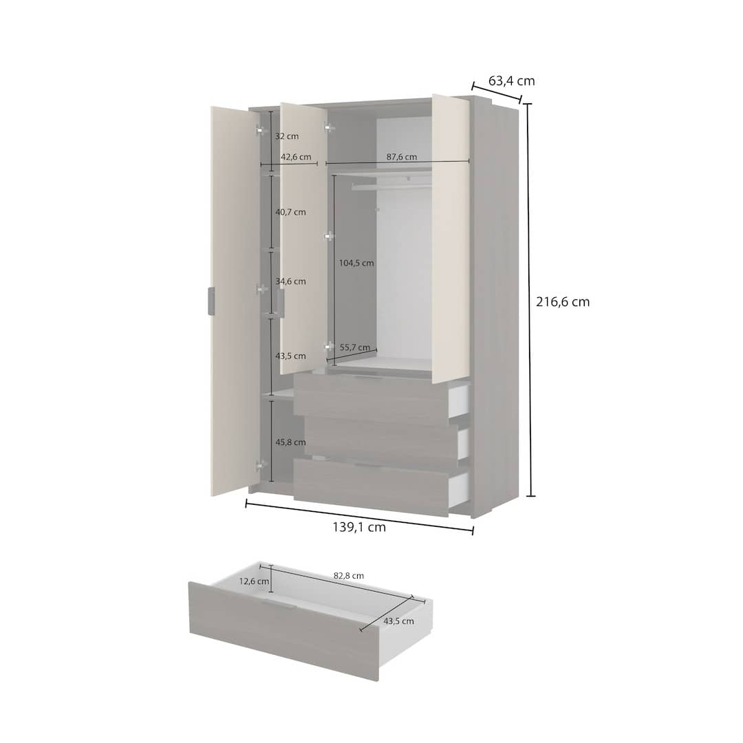 Mola Hinged Door Wardrobe 139cm - product image 6