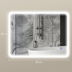 HOMCOM 80 x 60cm LED Bathroom Mirror, with Bluetooth - Silver Tone