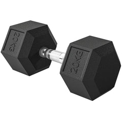 HOMCOM 20KG Single Rubber Hex Dumbbell Portable Hand Weights Dumbbell Home Gym