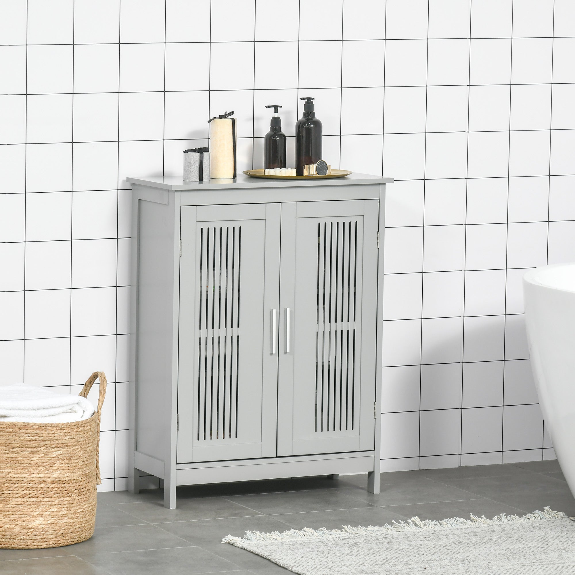 kleankin Modern Bathroom Floor Cabinet - Grey