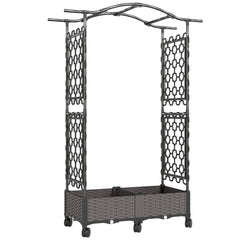 Outsunny Raised Garden Bed with Arch Trellis, Raised Bed for Garden on Wheels with Side Trellis, Self Watering Planter Box