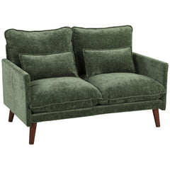 HOMCOM 2 Seater Sofa, Loveseat Sofa with Spring Cushions, Wide and Deep Seat, Wood Legs, Green