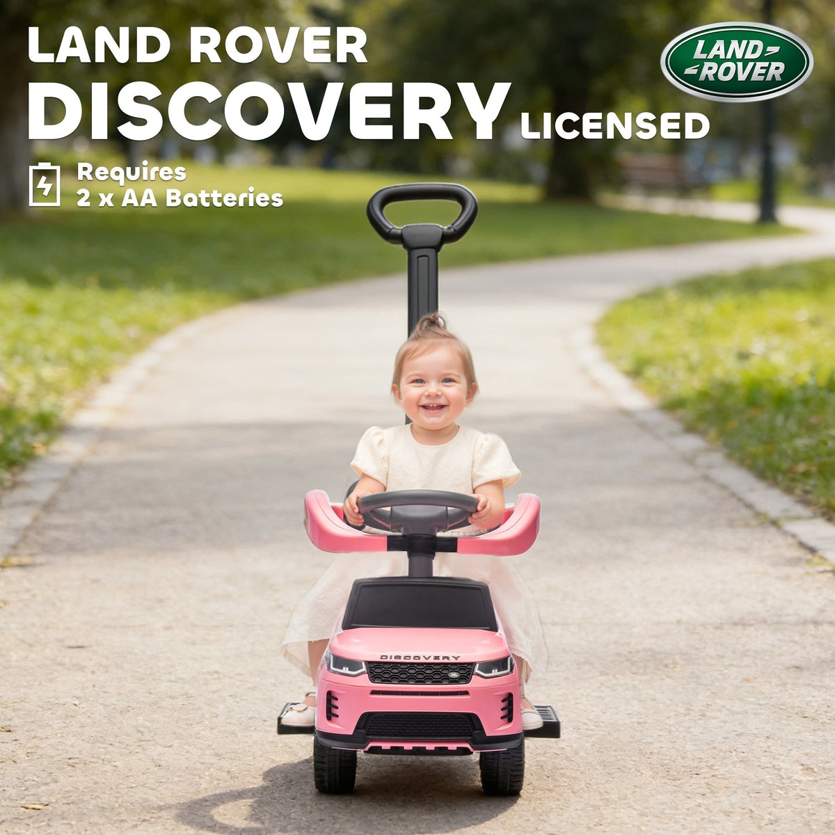 AIYAPLAY Land Rover Discovery Licensed Baby Push Car, 2-in-1 Ride on Car with Push Handle and Safety Guardrail, Pink