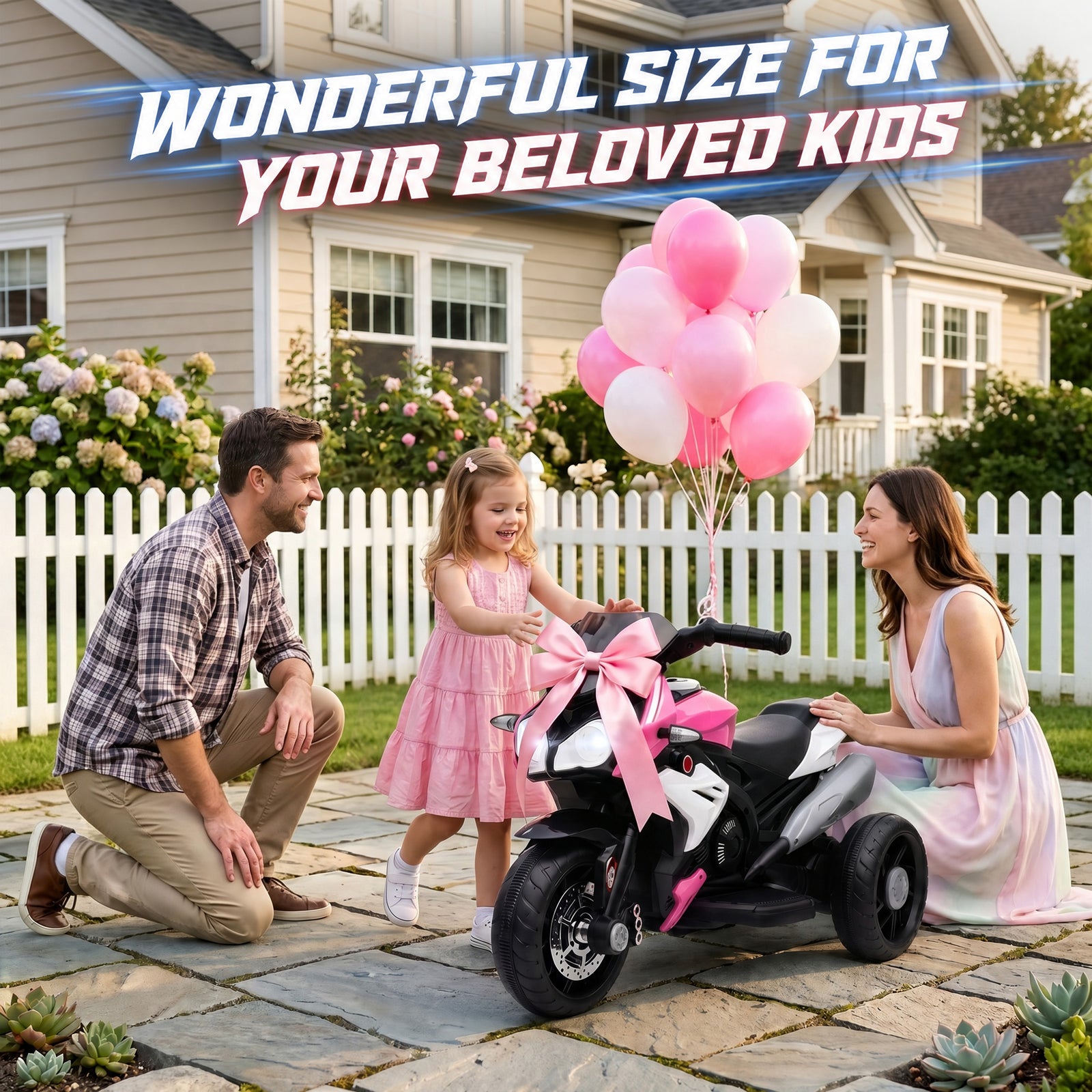 HOMCOM Kids Electric Motorcycle, 6V Ride on Motorcycle with 3 Wheels, LED Headlight, Music, Horn for Boys Girls 3-5 Years, Pink