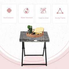 Outsunny Square PE Wicker Rattan Folding Table,Weather Resistant Wicker Weave Side Table with Steel Frame, Grey