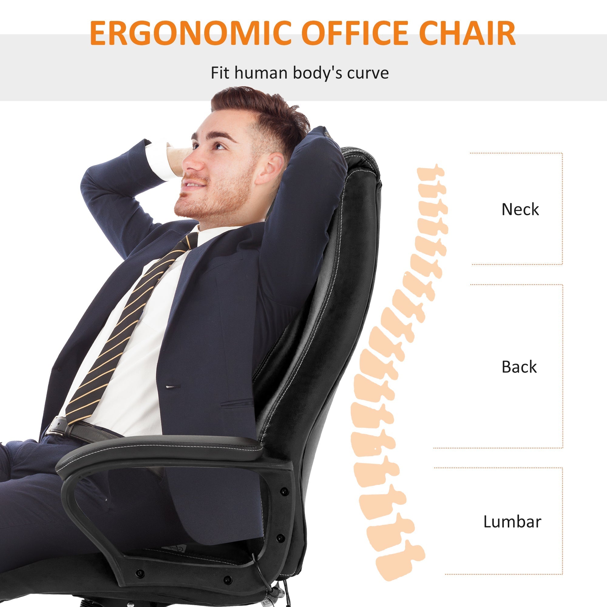 Vinsetto Office Chair with 6-Point Maaage, PU Desk Chair with Padded Seat and Armrest, Computer Chair with Tilt Function for Home, Black