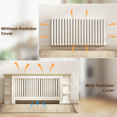 HOMCOM Radiator Cover with Open Storage Shelves, Vertical Slatted Cabinet Shelf Heater Cover for Living Room, Hallway, Extra Large, White