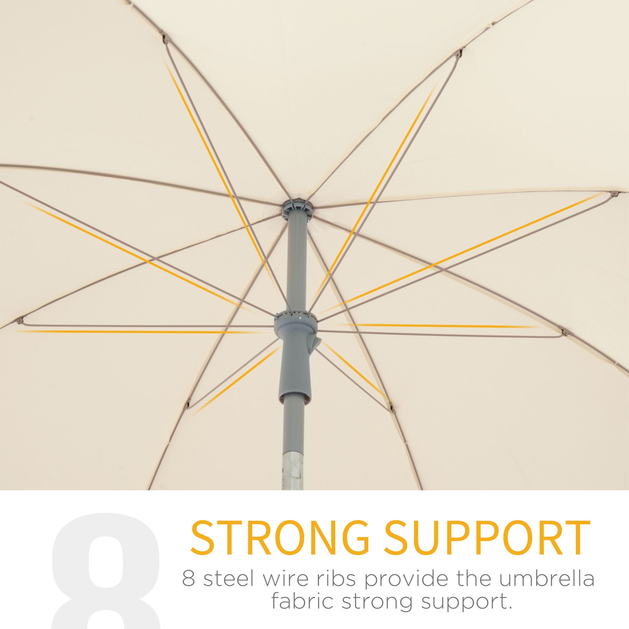 Outsunny 2.2m Beach Umbrella, Portable Parasol with Tilting Function, Outdoor Sunshade Shelter with 8 Ribs for Garden, Pool and Patio, Cream White