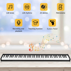 Portable Electronic Piano 88 Keys Suitable for Children Over 3 Years Old-Black