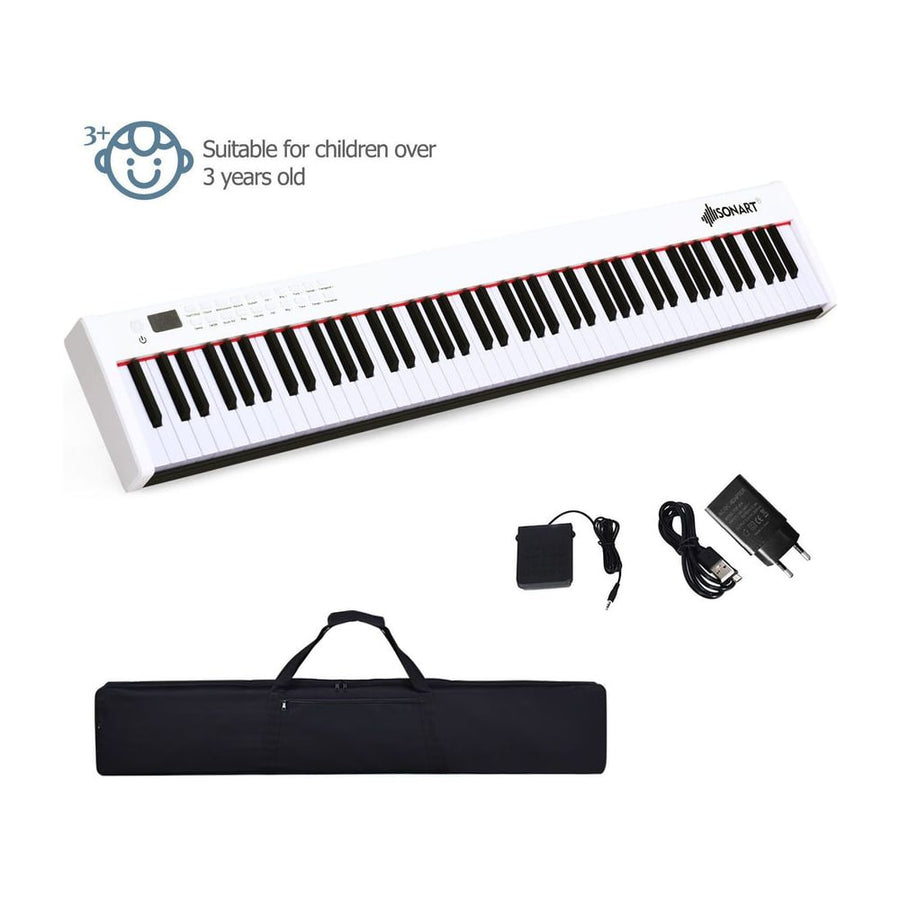Portable Electronic Keyboard with Full-Size Weighted Keys-White