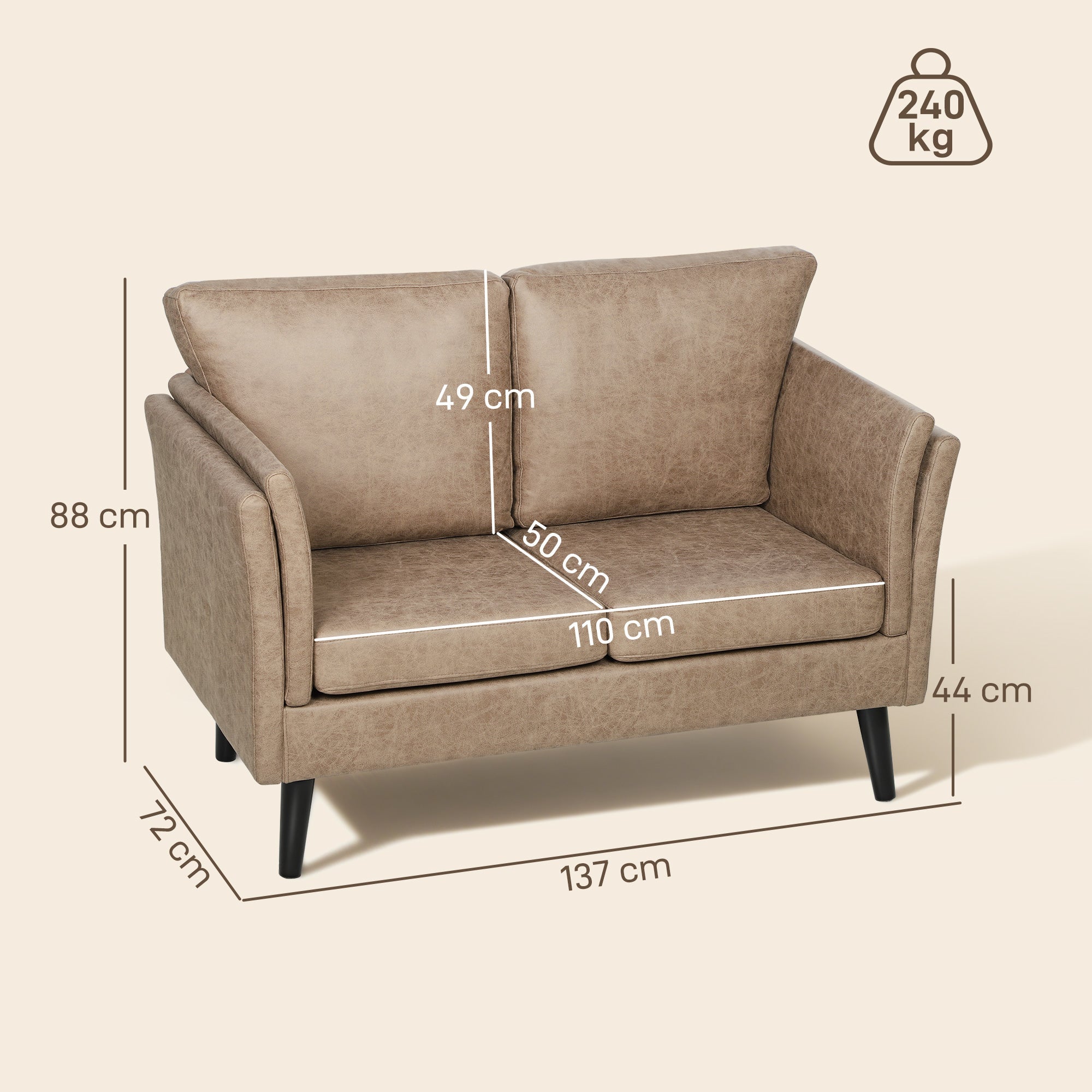 HOMCOM Two-Seater Leathaire Sofa - Light Brown